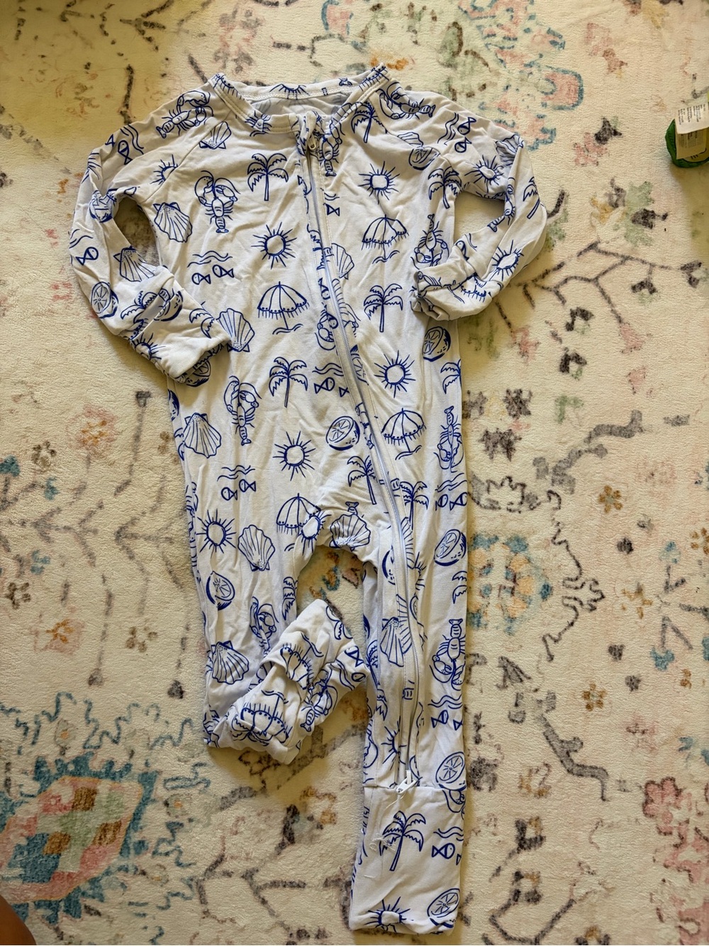 Soft Cotton Baby One-Piece Romper - Blue Sun & Shell Print